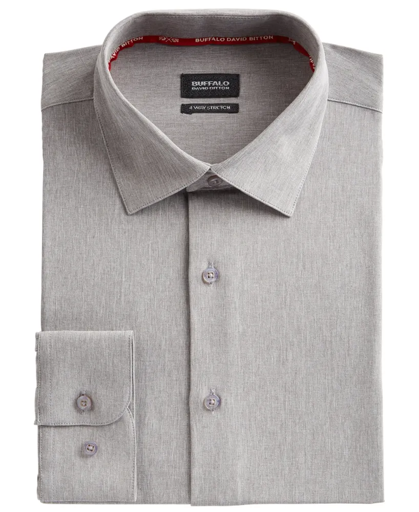 Buffalo David Bitton Men's Slim-Fit Performance Stretch Gray Solid Chambray Dress Shirt