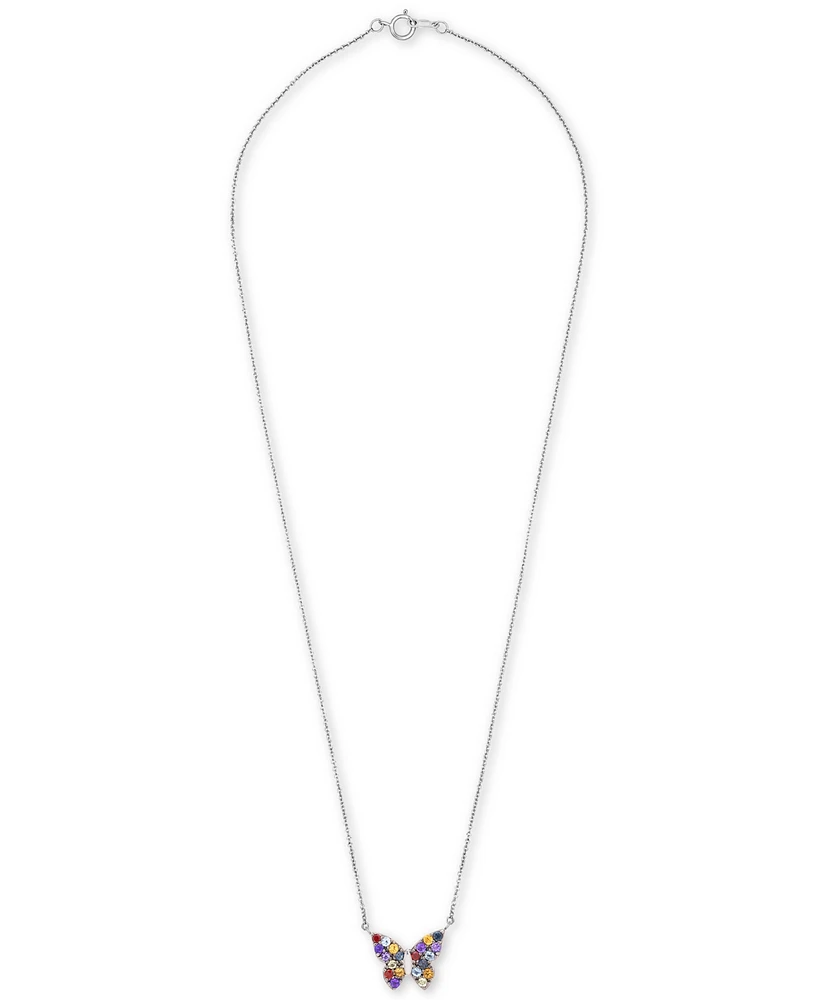 Multi-Gemstone Butterfly 17" Pendant Necklace (7/8 ct. t.w.) in Sterling Silver