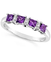 Gemstone and Diamond Accent Ring Sterling Silver