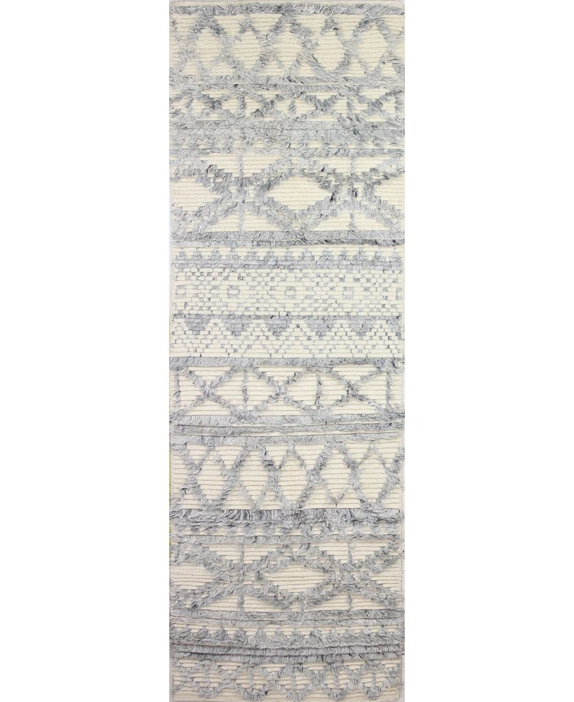 Closeout! Bashian Natural Wool M133 Ivory and Blue 2'6" x 8' Runner Rug
