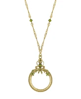 2028 Gold-Tone Green Crystal Magnifying Glass Necklace