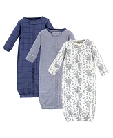 Touched by Nature Baby Boys Organic Cotton Zipper Long-Sleeve Gowns 3pk