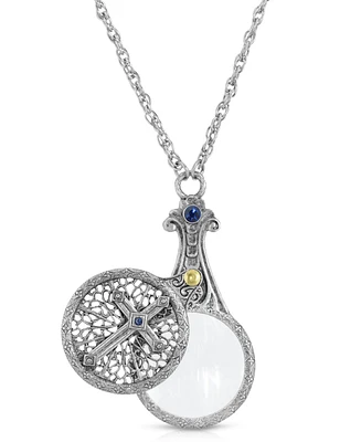 2028 Pewter Crystal Cross Sliding Magnifier 30" Pendant