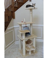 Armarkat 65" Real Wood Cat Tree with Sisal Rope, Hammock, and Soft-Side Playhouse - Model A6501