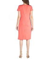 24seven Comfort Apparel Faux Wrap over Dress with Cap Sleeves