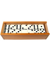 Hey Play Premium Set Of 28 Double Six Dominoes Wood Case