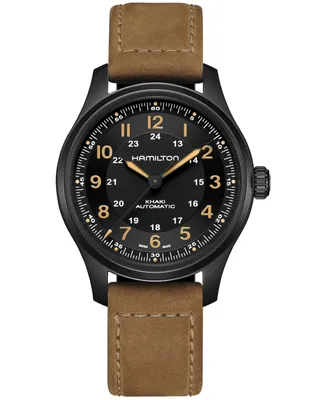 Hamilton Men's Swiss Automatic Khaki Field Brown Leather Strap Watch 42mm