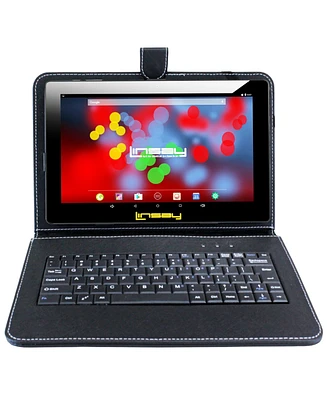 Linsay New 10.1" Tablet Octa Core 128GB Bundle with Black Keyboard Case and Newest Android 14