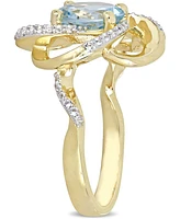 Blue Topaz (2-1/3 ct. t.w.) & White (1/4 Swirl Statement Ring 18k Gold-Plated Sterling Silver