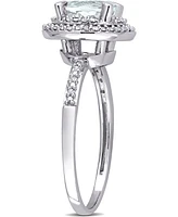 Aquamarine (1-1/7 ct. t.w.) & Diamond (1/10 ct. t.w.) Halo Ring in 10k White Gold