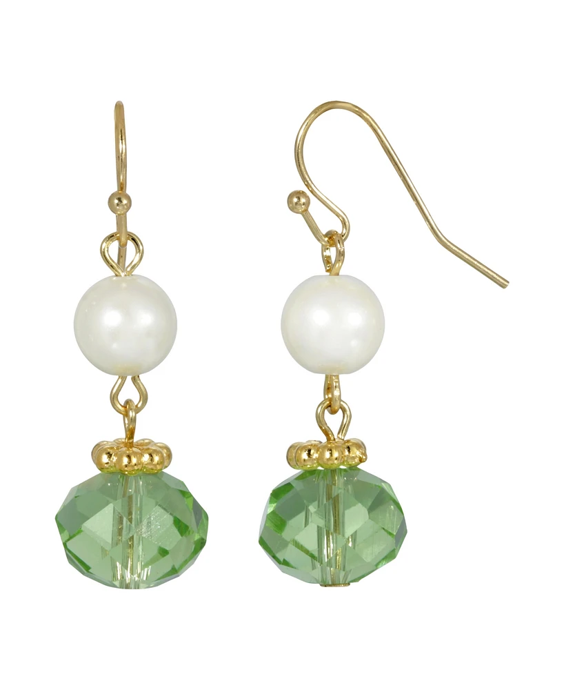 2028 Gold-Tone Green Imitation Pearl Bead Drop Earring