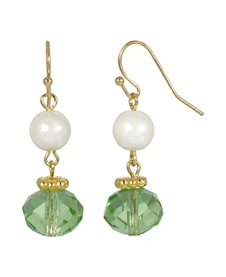 2028 Gold-Tone Green Imitation Pearl Bead Drop Earring