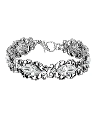2028 Silver-Tone Diamond Shaped Crystal Link Bracelet
