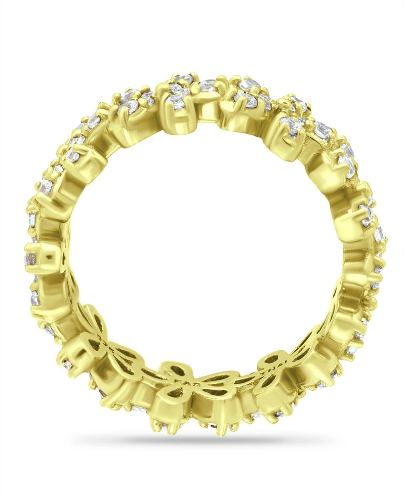 Cubic Zirconia Flower Band Ring Silver Plate & 18K Gold