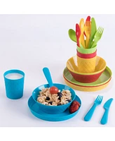 Vintiquewise 24-Piece Kids Dinnerware Set Plastic 4 Plates, 4 Bowls, 4 Cups, 4 Forks, 4 Knives, and 4 Spoons