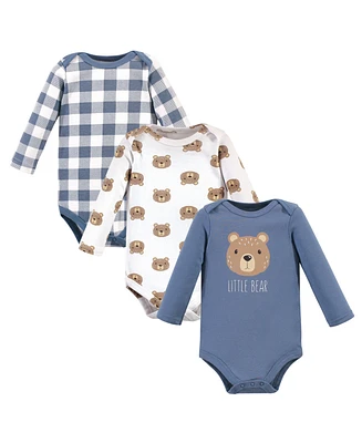 Hudson Baby Baby Boys Hudson Cotton Long-Sleeve Bodysuits 3pk Bear, 0-3 Months