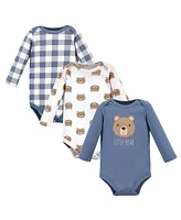 Hudson Baby Baby Boys Hudson Cotton Long-Sleeve Bodysuits 3pk Bear, 0-3 Months
