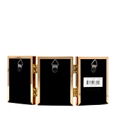 Polished Metal Hinged Triple Picture Frame - Bead Border Design