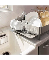 simplehuman Steel Frame Kitchen Dish Drying Rack with Swivel Spout Drain