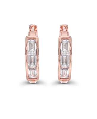 Macy's Cubic Zirconia Baguette Cut Huggie Earrings Sterling Silver (Also 14k Gold Over or Rose Silver)