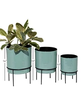 Set of 3 Teal Metal Contemporary Planter