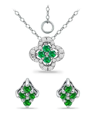 Giani Bernini Created Green Quartz and Cubic Zirconia Clover Pendant and Earring Set, 3 Piece