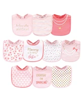 Little Treasure Baby Girl Cotton Bibs 10pk, Lipstick, One Size