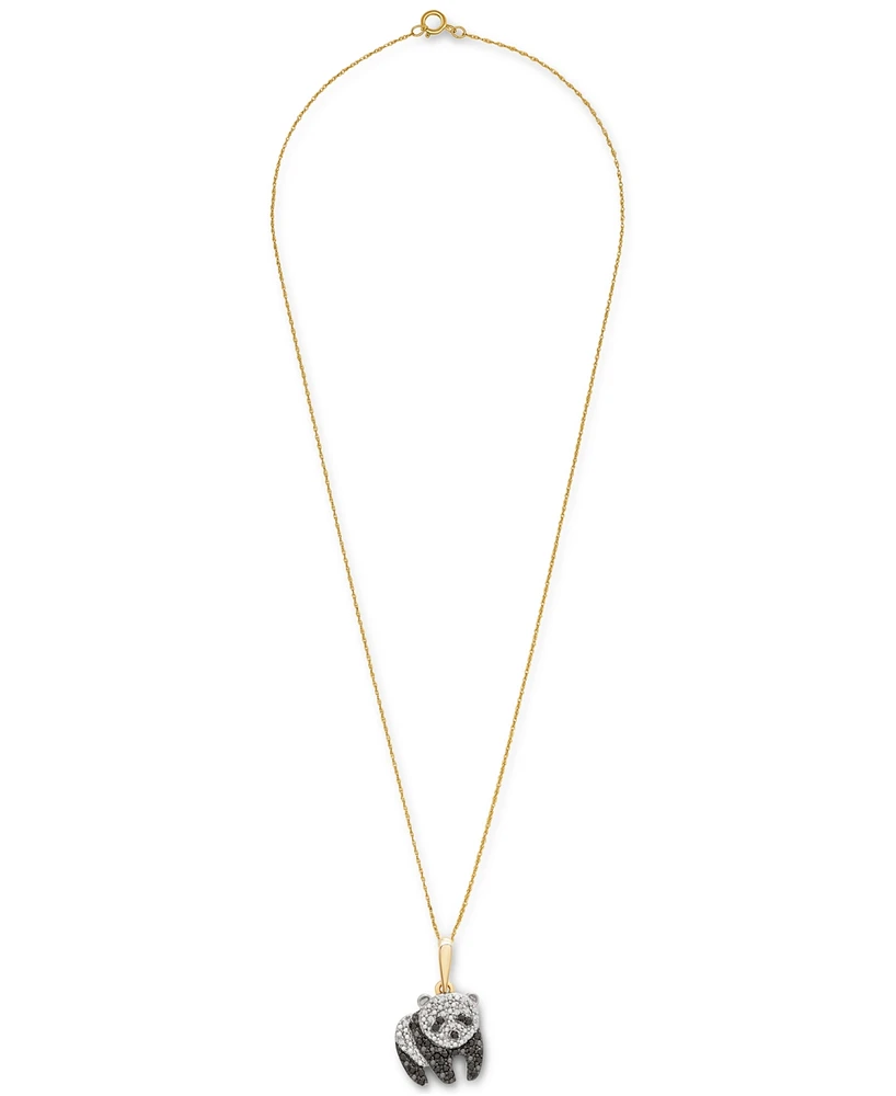Wrapped Black & White Diamond Panda 18" Pendant Necklace (1/10 ct. t.w.) in 10k Gold, Created for Macy's