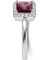 Peridot (7/8 ct. t.w.) & Diamond (1/10 ct. t.w.) Square Halo Ring in 14k White Gold (Also in Rhodolite)