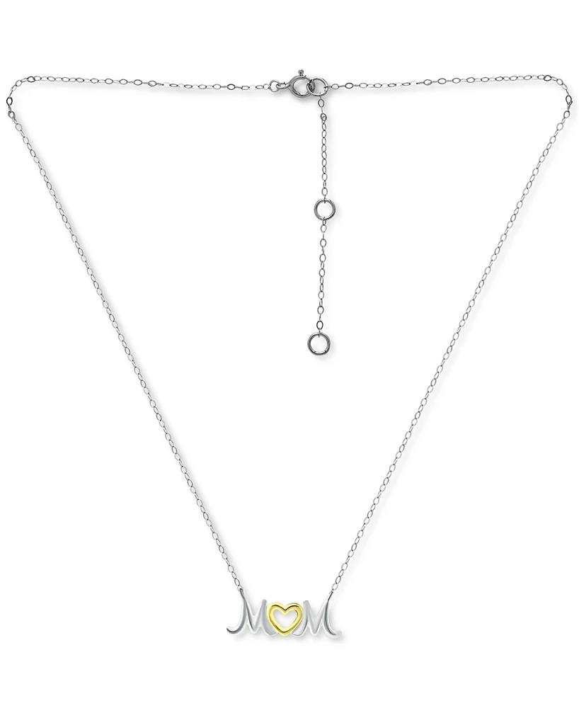 Giani Bernini Mom Heart Pendant Necklace in Sterling Silver & 18k Gold-Plated, 16" + 2" extender, Created for Macy's