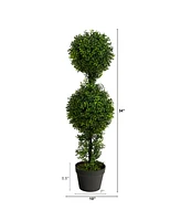 34" Boxwood Double Ball Topiary Artificial Tree Indoor/Outdoor