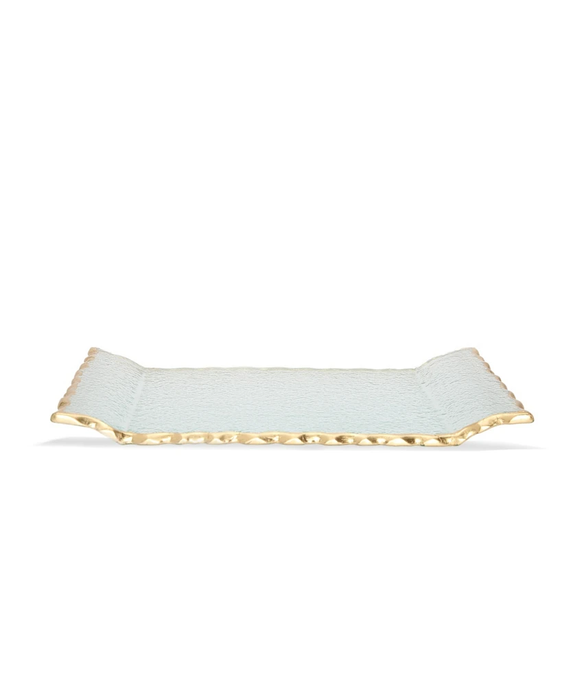 Classic Touch 11"L Glass Oblong Tray With Gold Tray