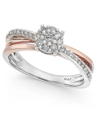 Diamond Crossover Promise Ring (1/4 ct. t.w.) Sterling Silver and 14k Rose Gold