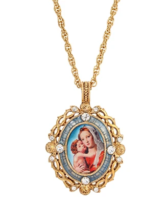 Symbols of Faith Enamel Crystal Mary and Child Pendant Necklace 24"