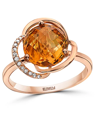 Effy Citrine (3-1/6 ct. t.w.) & Diamond (1/20 ct. t.w.) Statement Ring in 14k Rose Gold