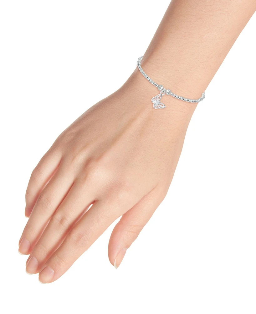 Bead Butterfly Charm Bracelet in Silver Plate