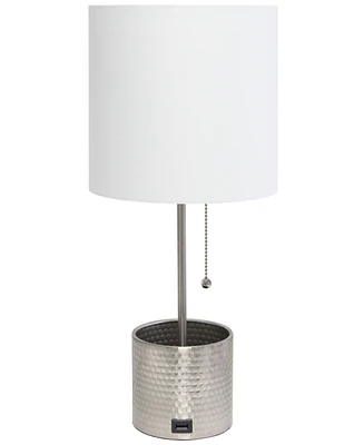 Simple Designs Hammered Metal Organizer Table Lamp with Usb Charging Port and Fabric Shade