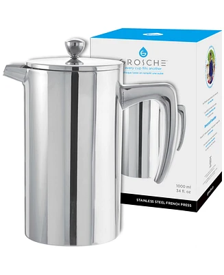 Grosche Dublin Stainless Steel Double Wall Insulated French Press, 34 fl oz Capacity