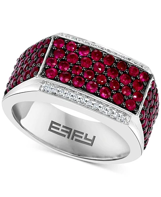 Effy Men's Ruby (2-1/2 ct. t.w.) & Diamond (1/10 Ring Sterling Silver
