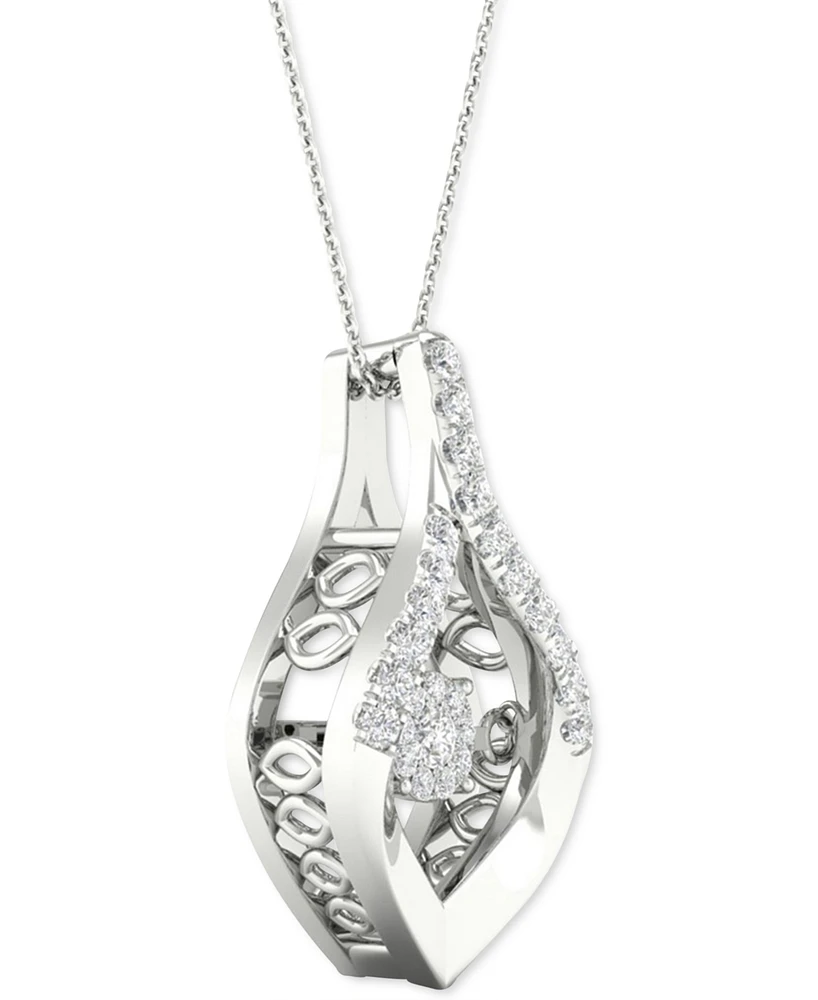 Twinkling Diamond Star Diamond Wishbone 18" Pendant Necklace (1/5 ct. t.w.) in 10k White Gold