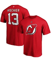 Men's Nico Hischier Red New Jersey Devils Team Authentic Stack Name and Number T-shirt