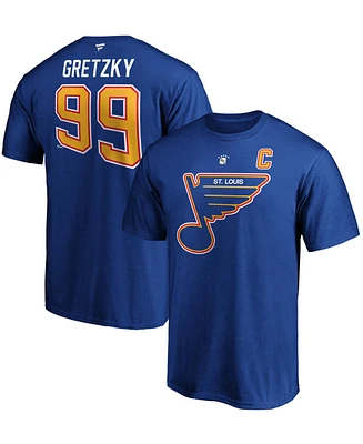 Men's Wayne Gretzky Blue St. Louis Blues Authentic Stack Retired Player Name and Number T-shirt