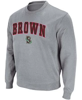 Men's Heather Gray Brown Bears Arch Logo Tackle Twill Pullover Sweatshirt