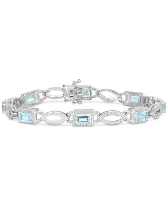 Aquamarine (3-1/3 ct. t.w.) & Diamond (1/20 ct. t.w.) Open Link Bracelet in Sterling Silver