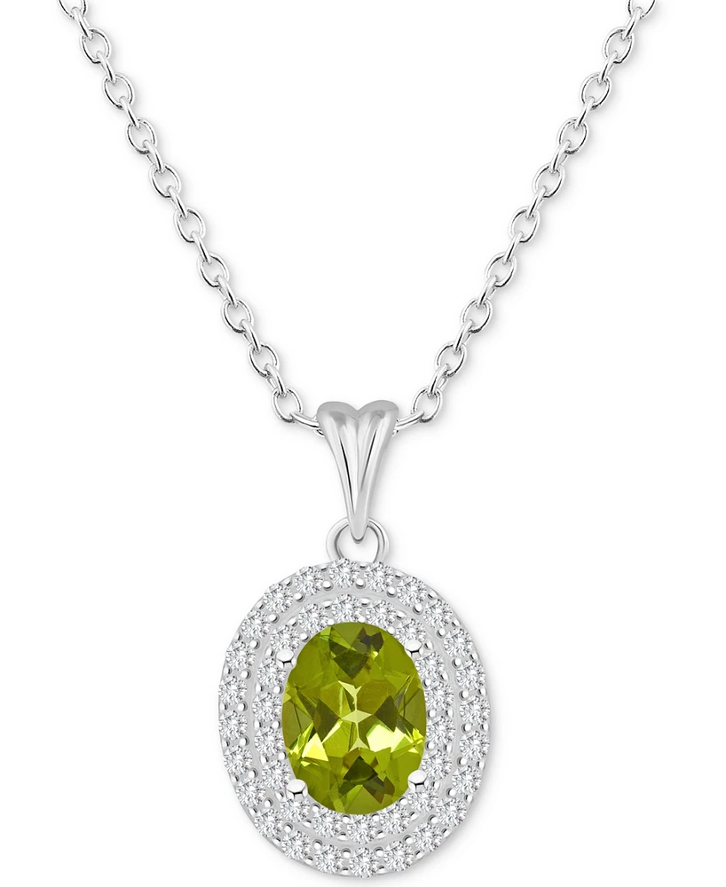 Rhodolite Garnet (1-1/2 ct. t.w.) & White Topaz (3/8 Oval Halo 18" Pendant Necklace Sterling Silver (Also Citrine, Peridot, Amethyst