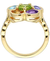 Multi-Gemstone (3-3/8 ct. t.w.) & Diamond (1/20 Ring Gold-Plated Sterling Silver