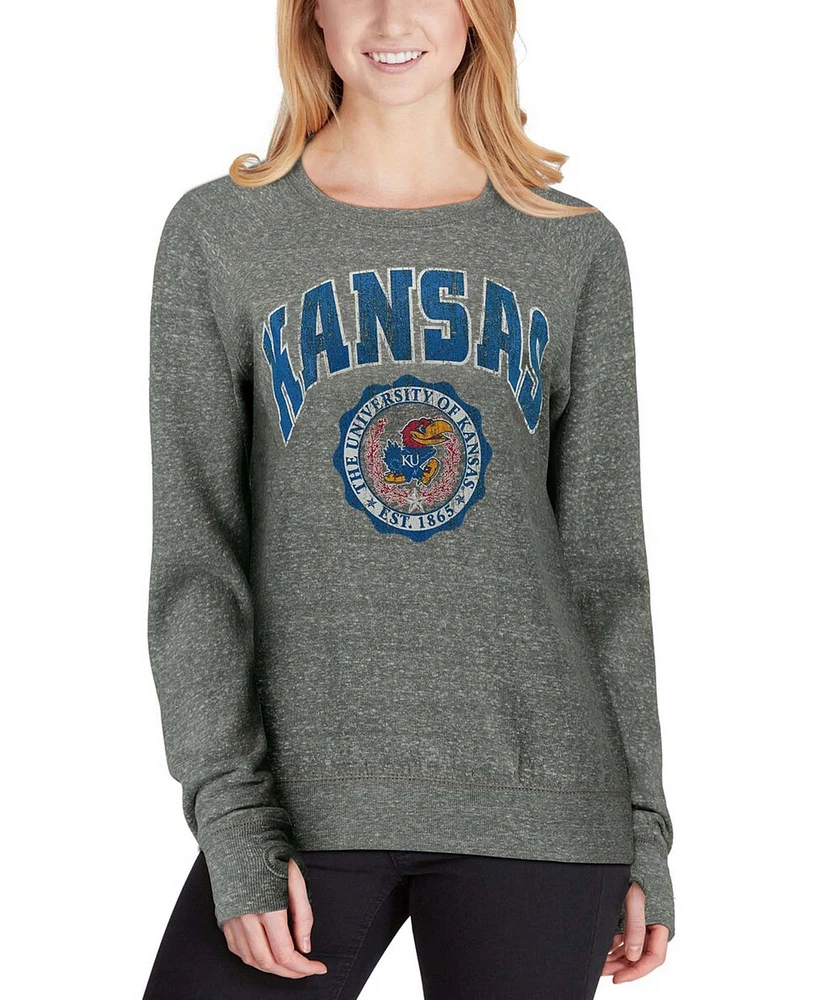 Women's Heathered Gray Kansas Jayhawks Edith Vintage-Like Knobi Pullover Sweatshirt