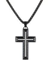 Esquire Men's Jewelry Diamond Cross 22" Pendant Necklace Gold Tone Ion-Plated Stainless Steel & Black Carbon Fiber, Created for Macy's (Also Bla
