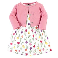 Hudson Baby Baby Girls Hudson Cotton Dress and Cardigan Set