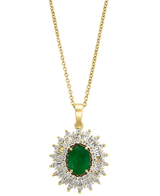 Effy Emerald (1-1/2 ct. t.w.) & Diamond (1/5 ct. t.w.) Halo 18" Pendant Necklace in 14k Gold
